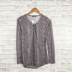 NEW David Cline Lace tie Pullover Blouse in Gray Print Women's Medium